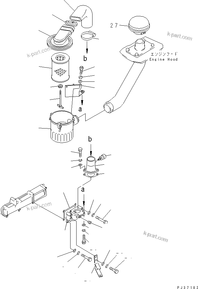 Komatsu parts book diagram for 4D94-2E S/N 10007-UP: AIR CLEANER AND CONNECTOR(#10007-37310)