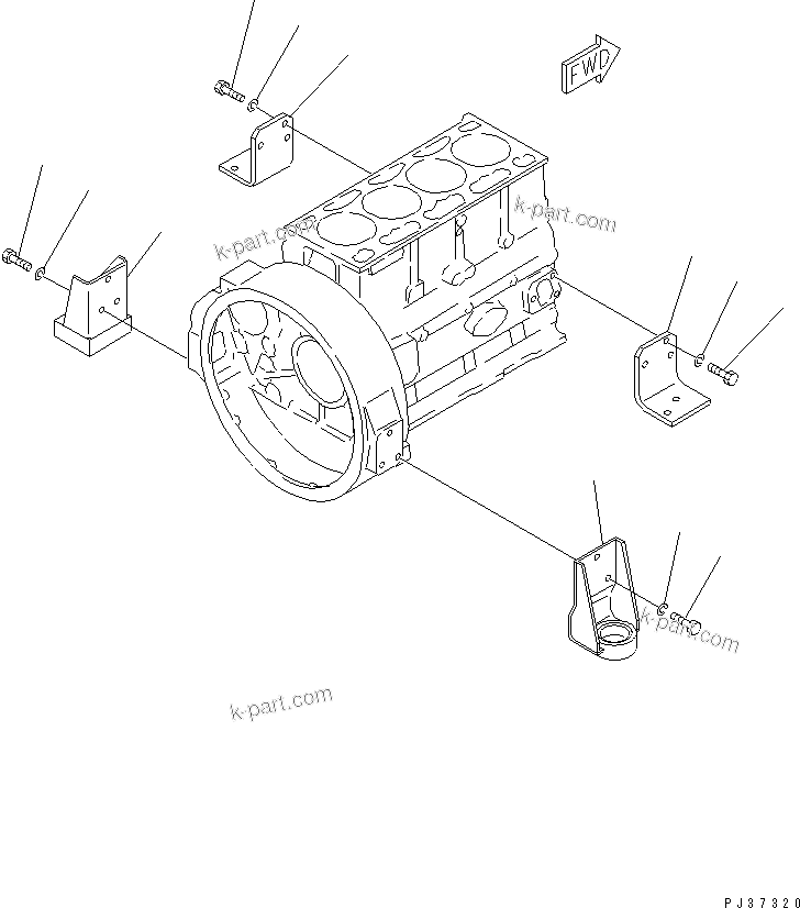 Komatsu parts book diagram for 4D94-2E S/N 10007-UP: ENGINE SUPPORT(#10007-37310)