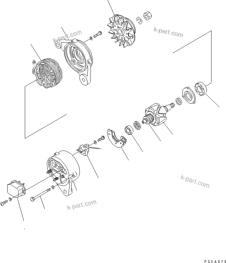 Komatsu parts book diagram for 4D94-2E S/N 10007-UP: ALTERNATOR (25A) (WITH NON HAEDWNING PULLEY)(#10007-.)