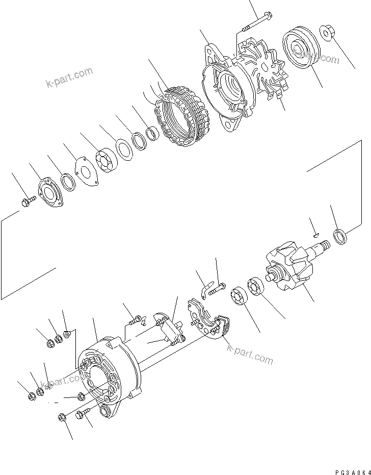 Komatsu parts book diagram for 4D94-2E S/N 10007-UP: ALTERNATOR (25A) (WITH NON HARDENING PULLEY)(#67268-)