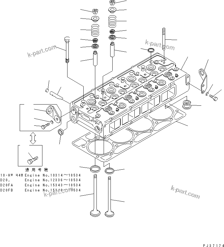 Komatsu parts book diagram for 4D94-2G S/N 10003-UP: CYLINDER HEAD