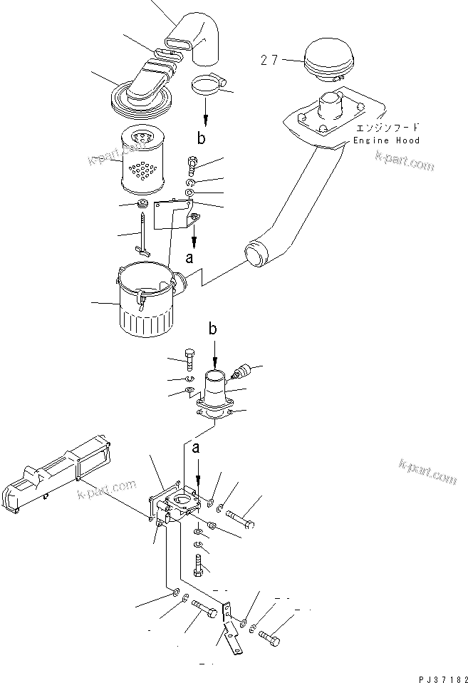 Komatsu parts book diagram for 4D94-2G S/N 10003-UP: AIR CLEANER AND CONNECTOR(#10003-33866)