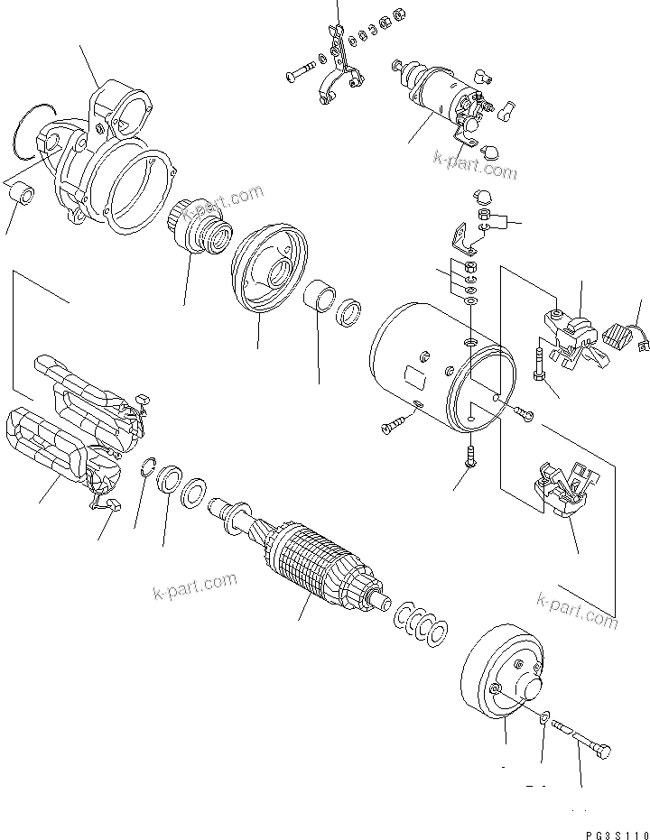 Komatsu parts book diagram for 4D94-2G S/N 10003-UP: STARTING MOTOR (3.5KW)(#10003-26142)