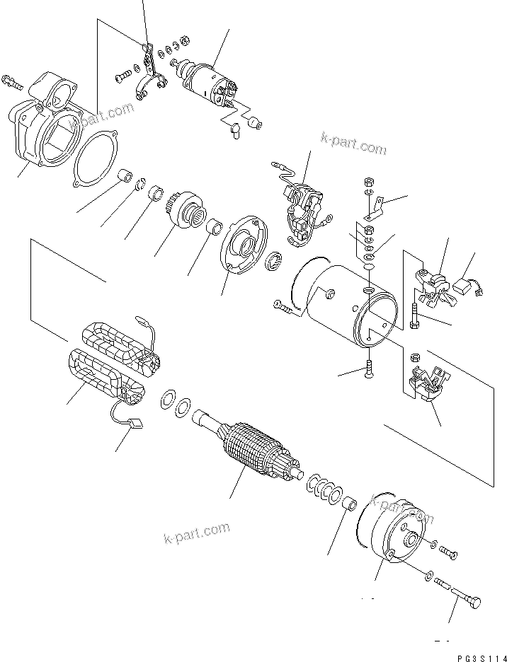 Komatsu parts book diagram for 4D94-2G S/N 10003-UP: STARTING MOTOR (3.5KW) (WATER PROOF TYPE)(#34197-)