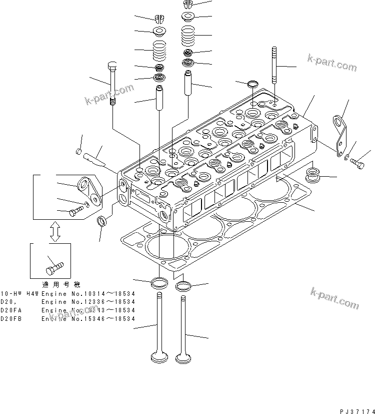 Komatsu parts book diagram for 4D94-2T S/N 33593-UP: CYLINDER HEAD