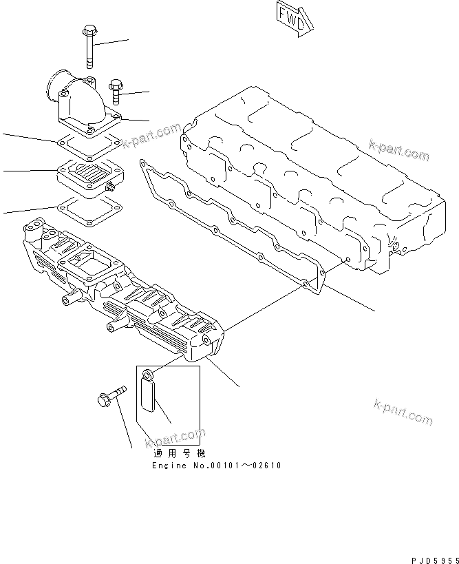 Komatsu parts book diagram for 4D94E-1A S/N 00101-UP: AIR INTAKE MANIFOLD
