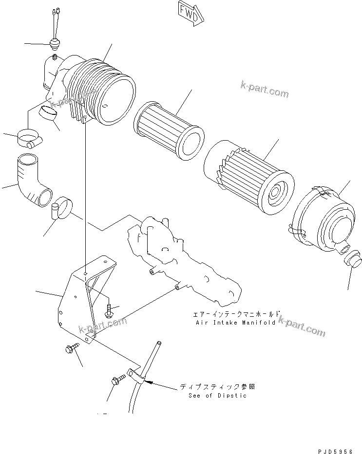 Komatsu parts book diagram for 4D94E-1A S/N 00101-UP: AIR CLEANER(#02611-)