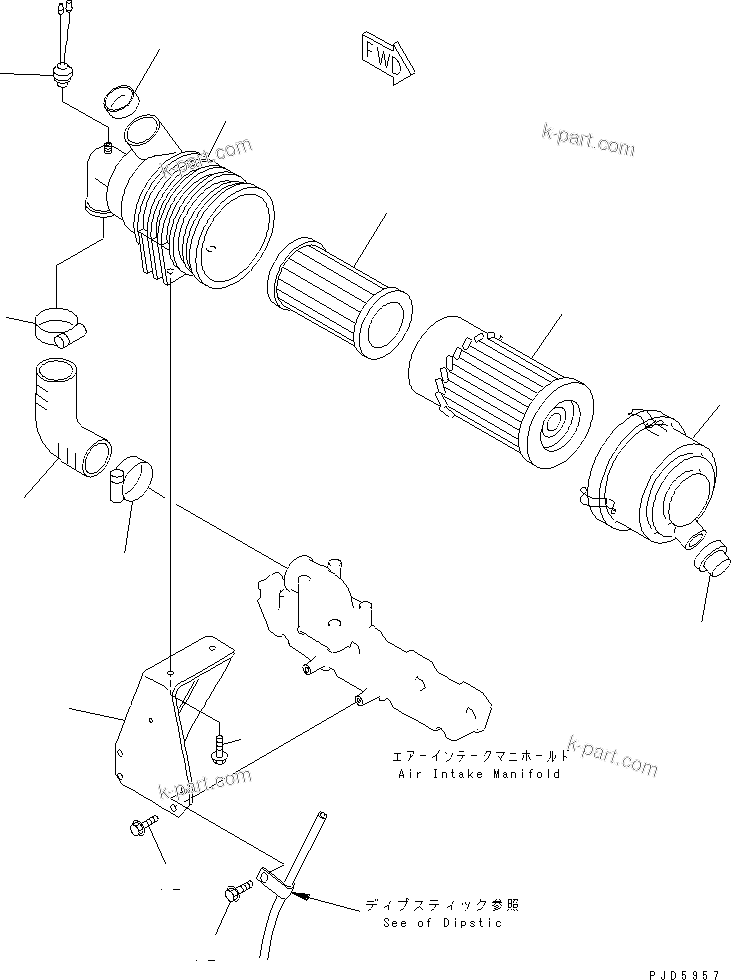 Komatsu parts book diagram for 4D94E-1A S/N 00101-UP: AIR CLEANER (FOR TRIMMING DOZER)(#02611-)