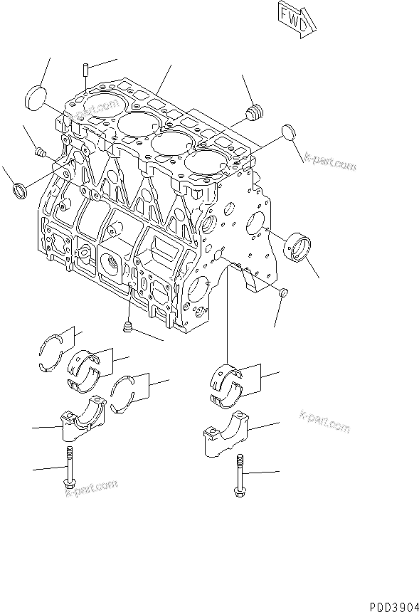 Komatsu parts book diagram for 4D94E-1A S/N 00101-UP: CYLINDER BLOCK