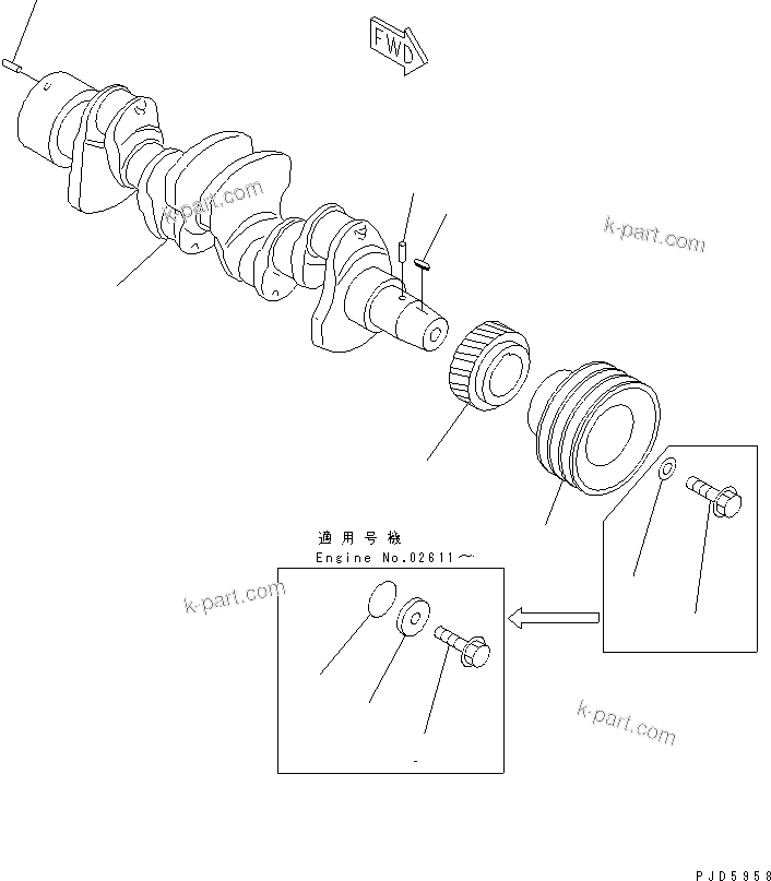 Komatsu parts book diagram for 4D94E-1A S/N 00101-UP: CRANKSHAFT (WITH AIR CONDITIONER)
