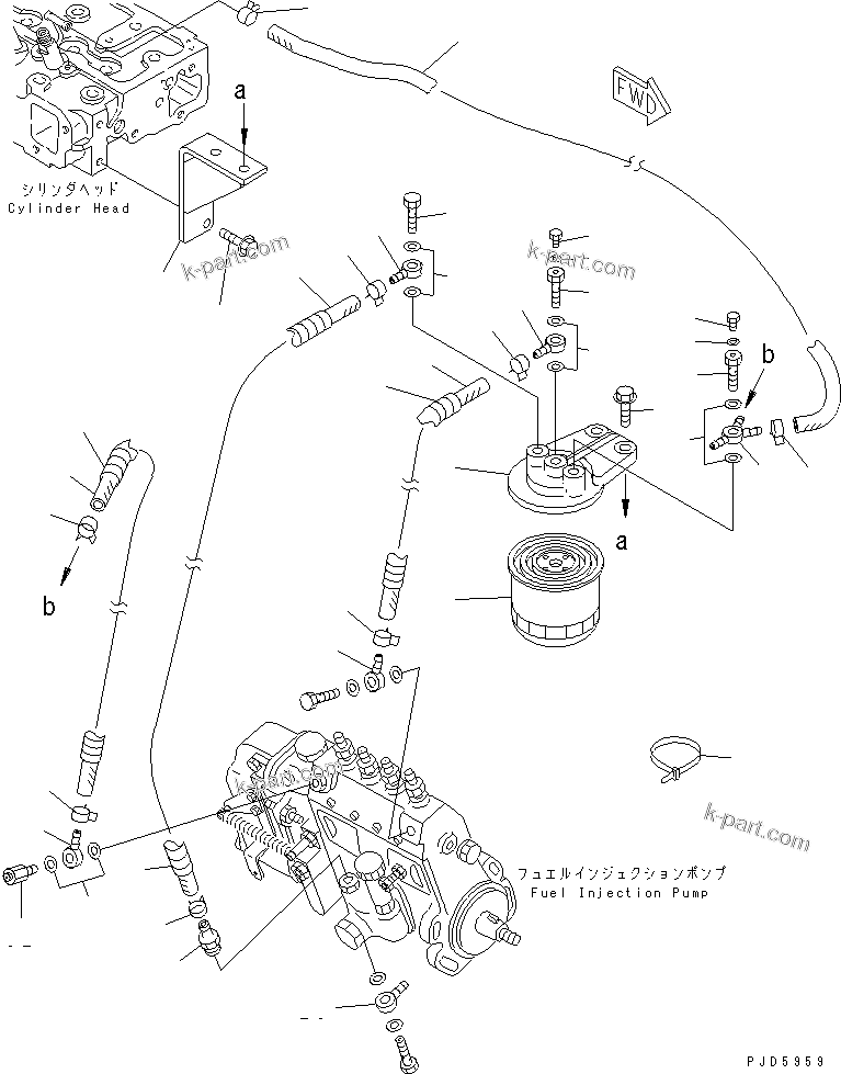 Komatsu parts book diagram for 4D94E-1A S/N 00101-UP: FUEL FILTER AND PIPING(#02611-)