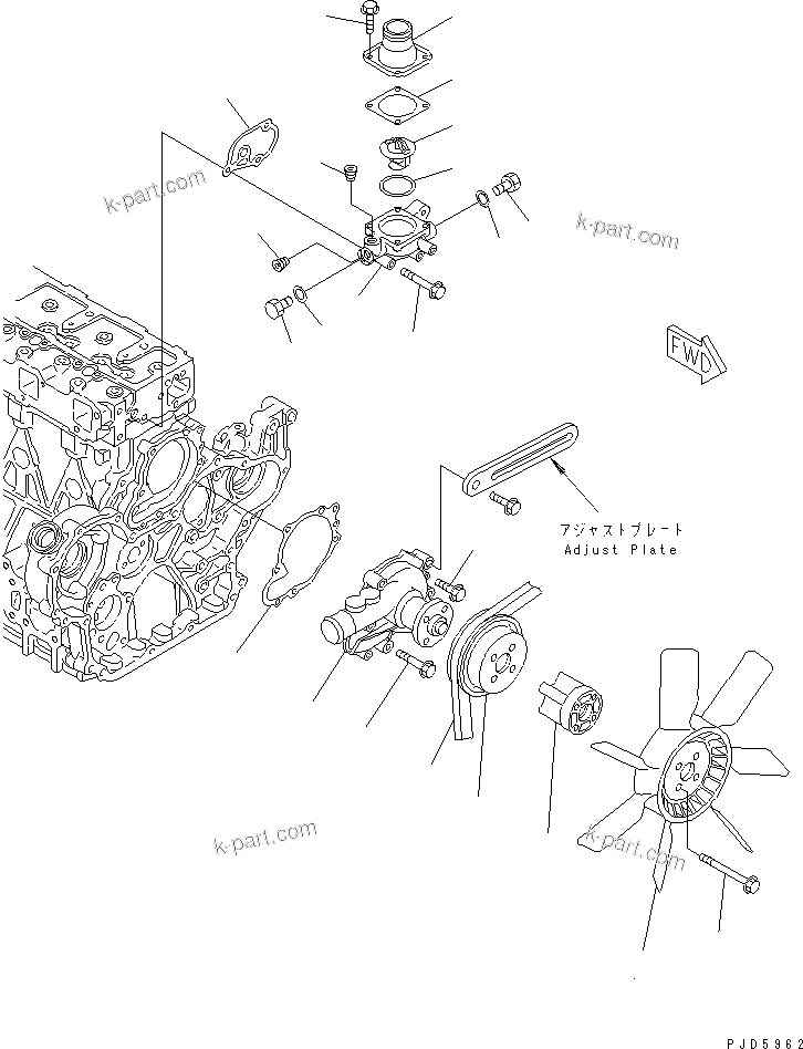 Komatsu parts book diagram for 4D94E-1A S/N 00101-UP: WATER PUMP AND COOLING FAN (FOR TRIMMING DOZER)(#02611-)