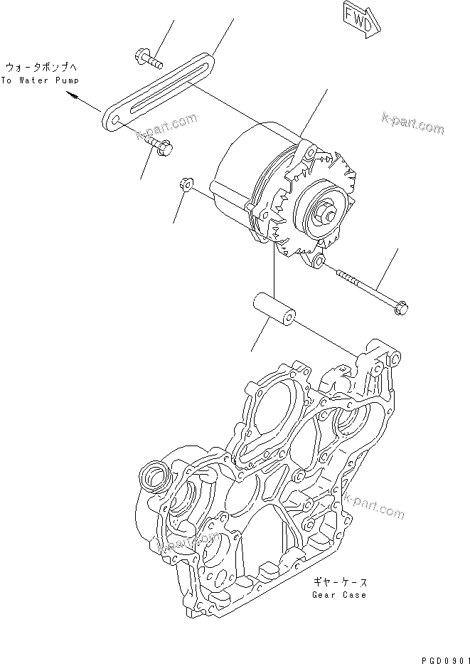 Komatsu parts book diagram for 4D94E-1A S/N 00101-UP: ALTERNATOR AND MOUNTING (25A) (FOR TRIMMING DOZER¤ SANDY AND     DUSTY SPEC.)(#00101-02610)