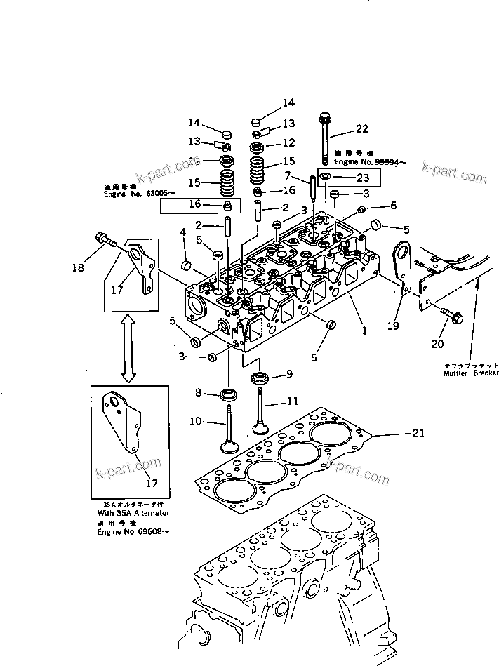 Komatsu parts book diagram for 4D95L-1BB S/N 49965-UP: CYLINDER HEAD