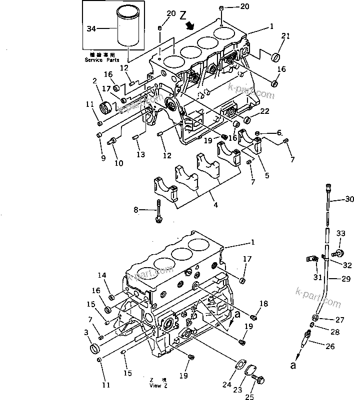 Komatsu parts book diagram for 4D95L-1BB S/N 49965-UP: CYLINDER BLOCK(#55966-)