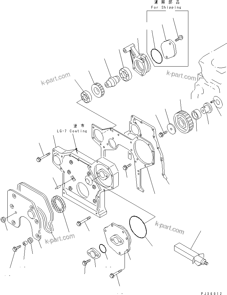 Komatsu parts book diagram for 4D95L-1BB S/N 49965-UP: FRONT COVER AND GEAR(#55966-)