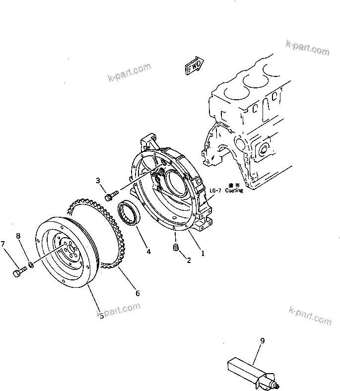 Komatsu parts book diagram for 4D95L-1BB S/N 49965-UP: FLYWHEEL AND FLYWHEEL HOUSING