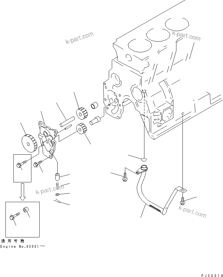 Komatsu parts book diagram for 4D95L-1BB S/N 49965-UP: LUBRICATING OIL PUMP AND SUCTION PIPE(#55966-)
