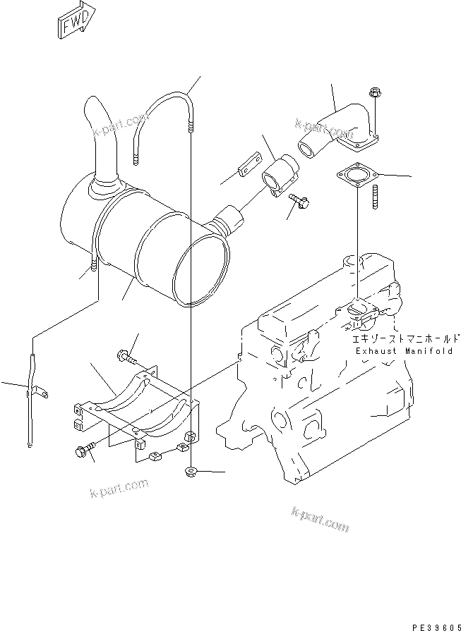 Komatsu parts book diagram for 4D95L-1GG S/N 131803-UP: MUFFLER