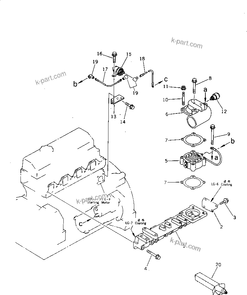 Komatsu parts book diagram for 4D95L-1G S/N 16084-UP: AIR INTAKE MANIFOLD AND CONNECTION(#30901-)