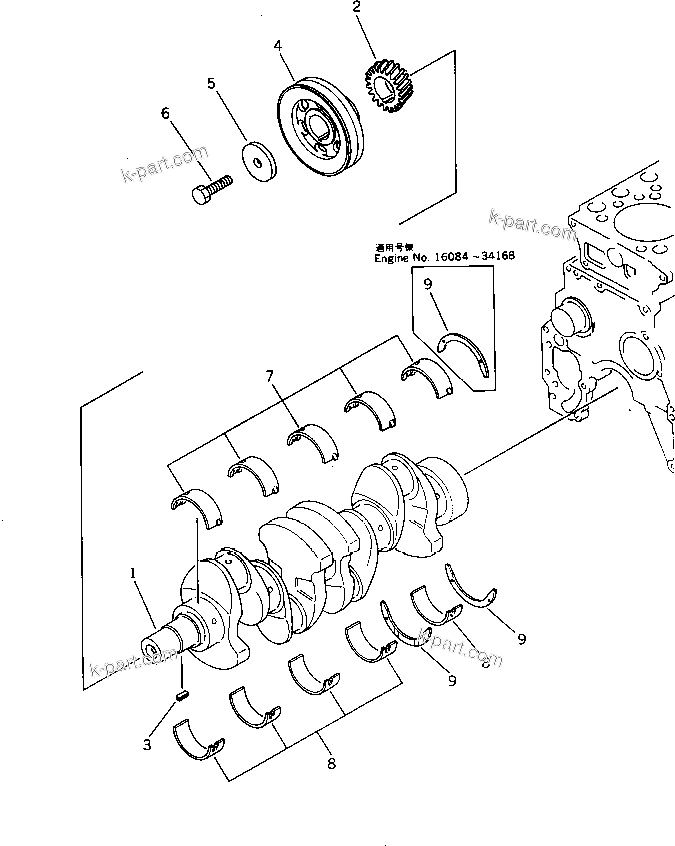 Komatsu parts book diagram for 4D95L-1G S/N 16084-UP: CRANKSHAFT