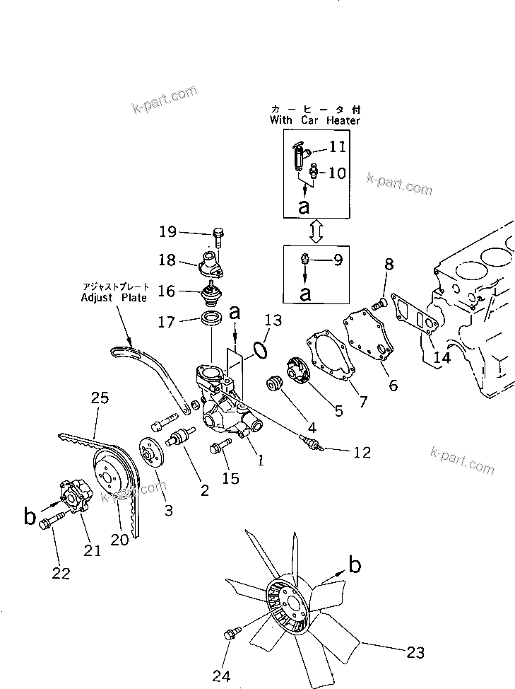 Komatsu parts book diagram for 4D95L-1G S/N 16084-UP: WATER PUMP AND COOLING FAN