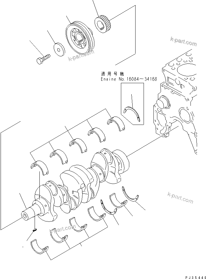 Komatsu parts book diagram for 4D95L-1G S/N 16084-UP: CRANKSHAFT