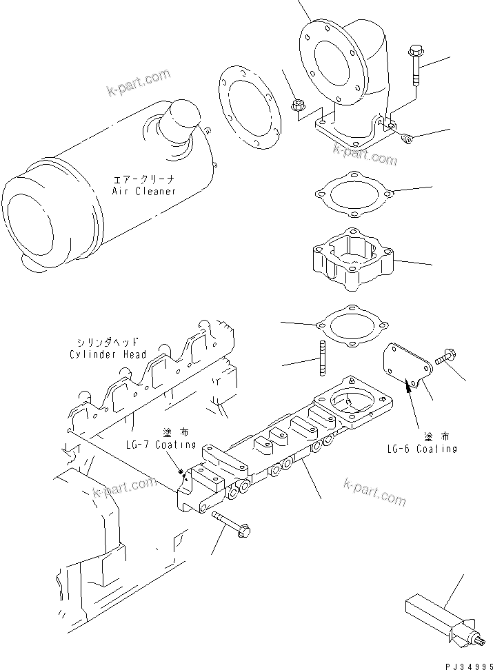 Komatsu parts book diagram for 4D95S-W-1F-P S/N 23318-UP: AIR INTAKE MANIFOLD AND CONNECTION(#30908-)