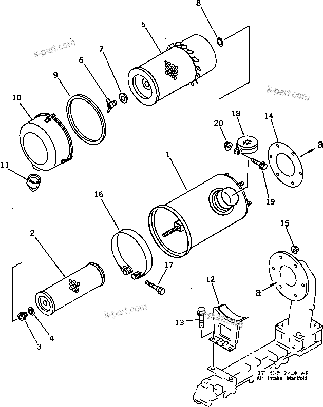 Komatsu parts book diagram for 4D95S-W-1F-P S/N 23318-UP: AIR CLEANER AND MOUNTING