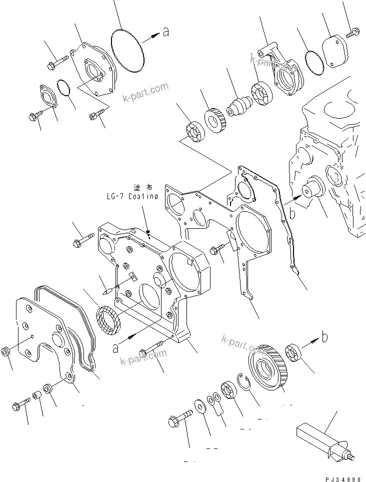 Komatsu parts book diagram for 4D95S-W-1F-P S/N 23318-UP: FRONT COVER AND GEAR