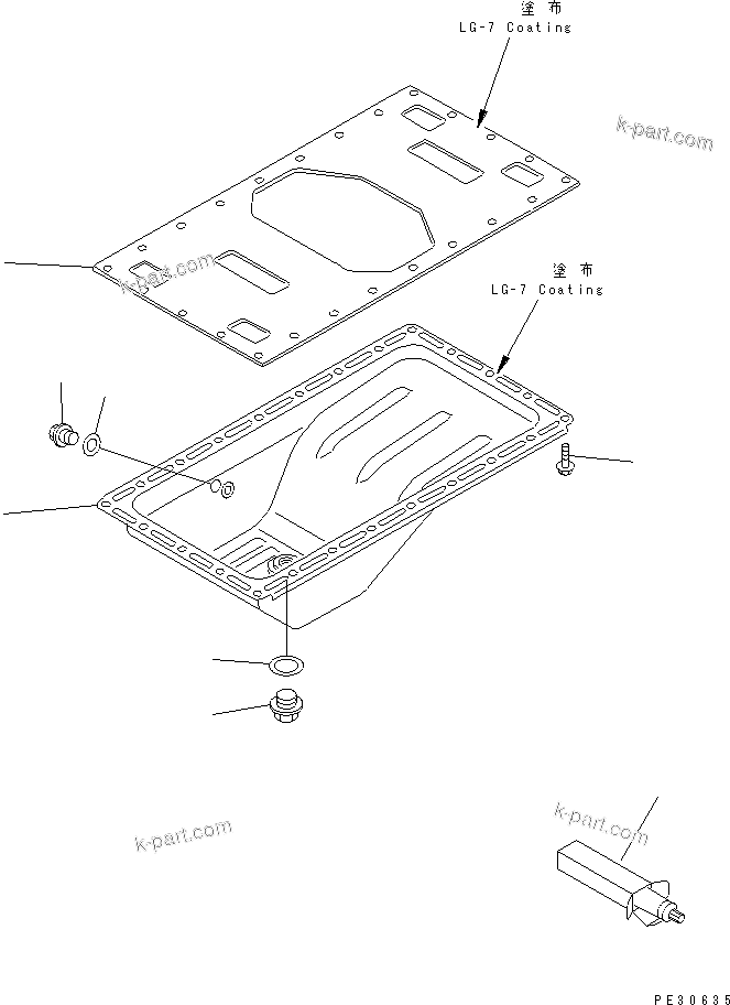 Komatsu parts book diagram for 4D95S-W-1F-P S/N 23318-UP: OIL PAN (DOUBLE BOTTOM TYPE)(#36389-74638)
