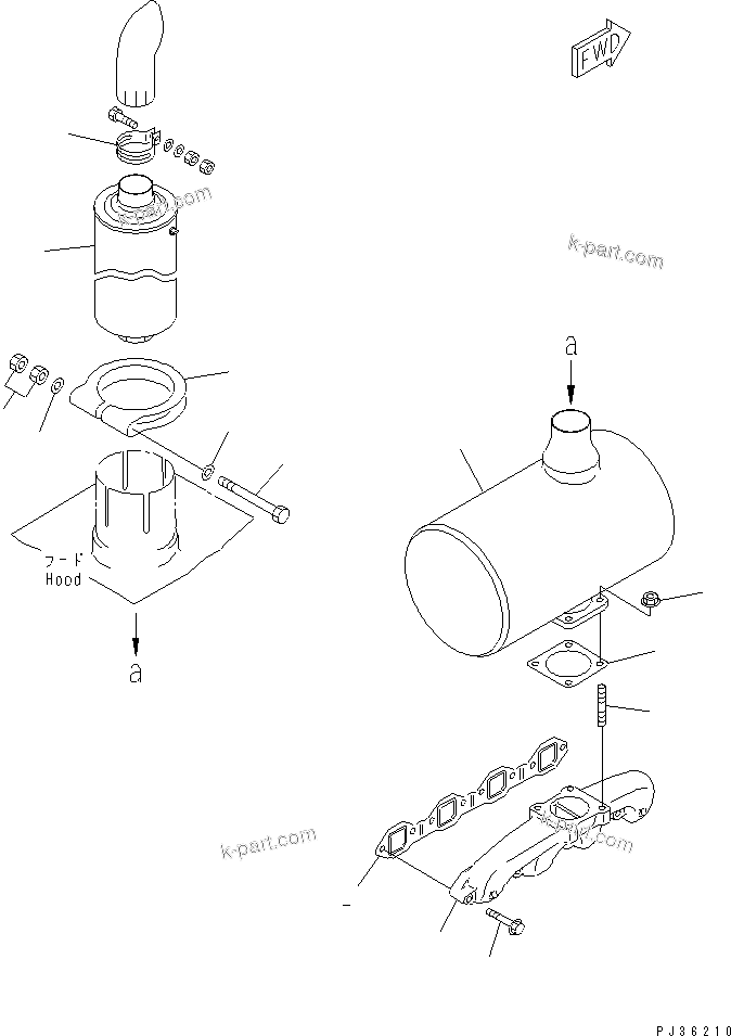 Komatsu parts book diagram for 4D95S-W-1F-Q S/N 23318-UP: EXHAUST MANIFOLD AND MUFFLER (WITH SPARK ARRESTER)