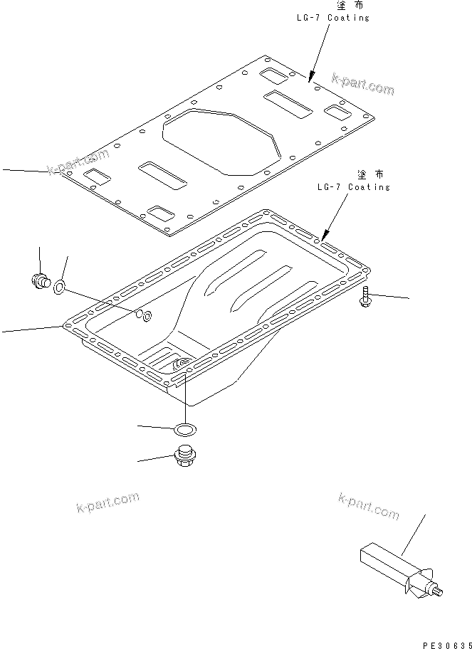 Komatsu parts book diagram for 4D95S-W-1F-Q S/N 23318-UP: OIL PAN (DOUBLE BOTTOM TYPE)(#36389-74638)