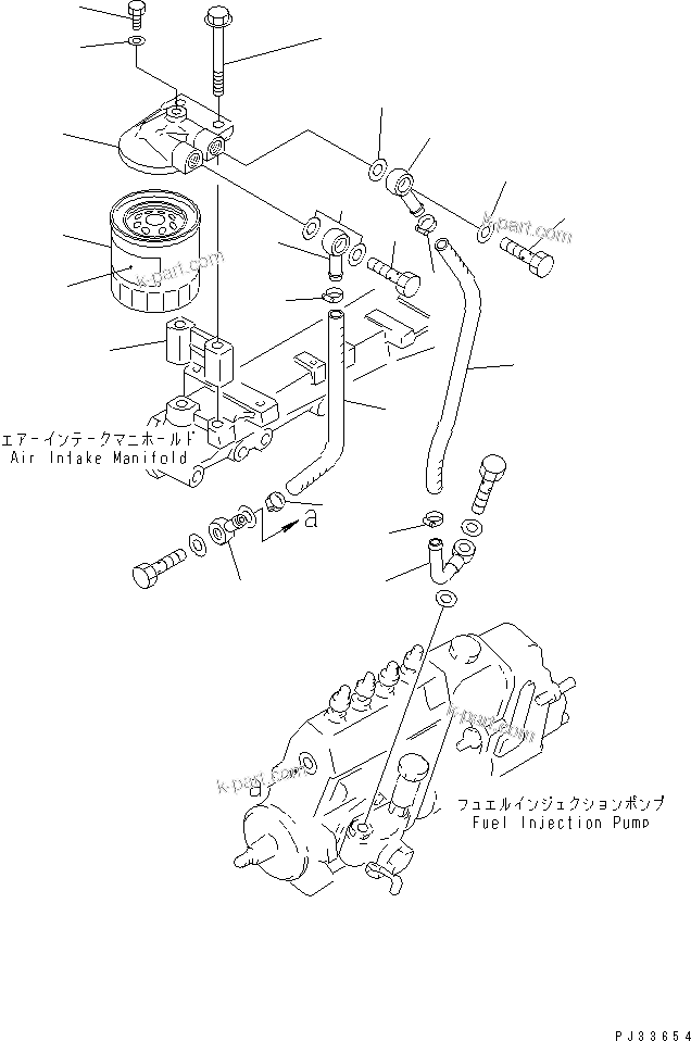 Komatsu parts book diagram for 4D95S-W-1F-Q S/N 23318-UP: FUEL FILTER AND PIPING