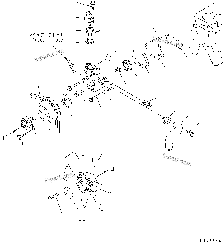 Komatsu parts book diagram for 4D95S-W-1F-Q S/N 23318-UP: WATER PUMP AND COOLING FAN