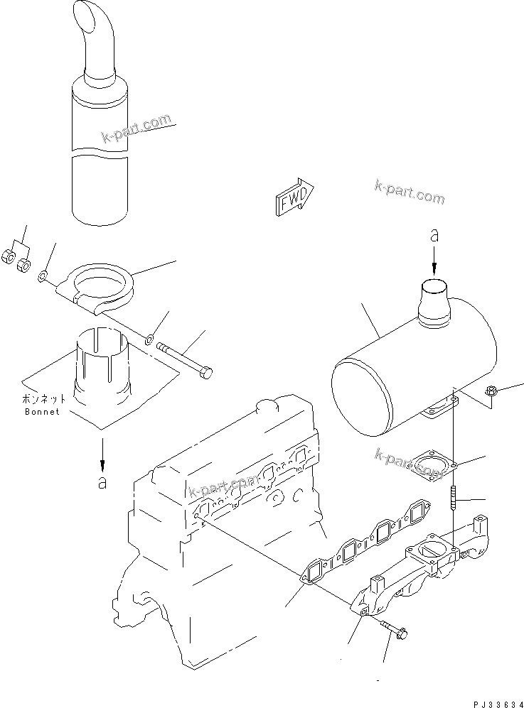 Komatsu parts book diagram for 4D95S-W-1G-S S/N 23318-UP: EXHAUST MANIFOLD AND MUFFLER