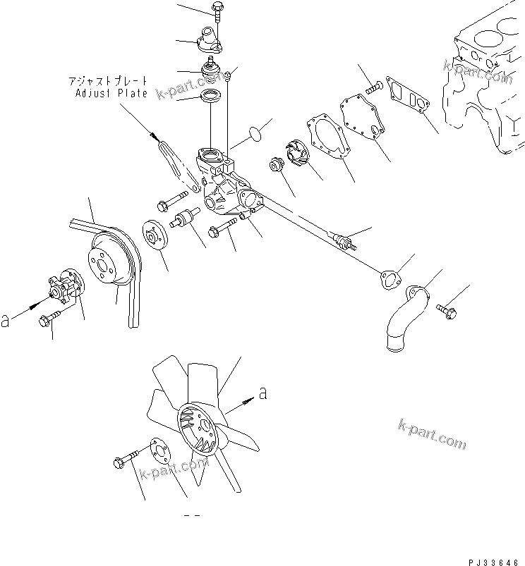 Komatsu parts book diagram for 4D95S-W-1G-S S/N 23318-UP: WATER PUMP AND COOLING FAN