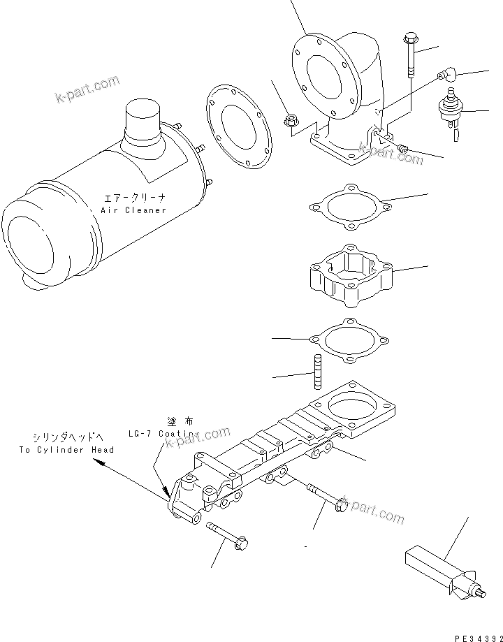 Komatsu parts book diagram for 4D95S-1J-T S/N 124813-UP: AIR INTAKE MANIFOLD (WITH PRE-CLEANER)(#162320-)