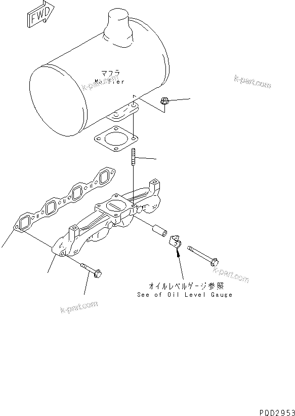 Komatsu parts book diagram for 4D95S-1J-T S/N 124813-UP: EXHAUST MANIFOLD (WITH HEAT SHIELD)(#136990-)