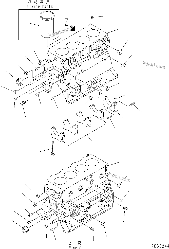 Komatsu parts book diagram for 4D95S-1J-T S/N 124813-UP: CYLINDER BLOCK