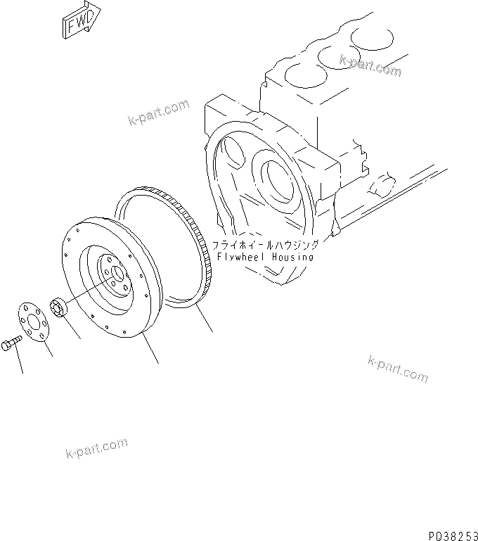 Komatsu parts book diagram for 4D95S-1J-T S/N 124813-UP: FLYWHEEL