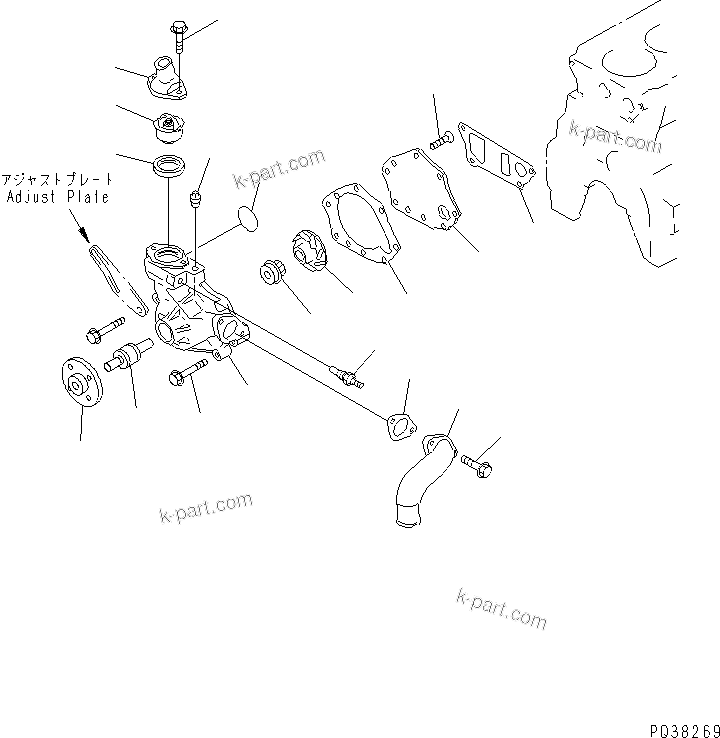 Komatsu parts book diagram for 4D95S-1J-T S/N 124813-UP: WATER PUMP