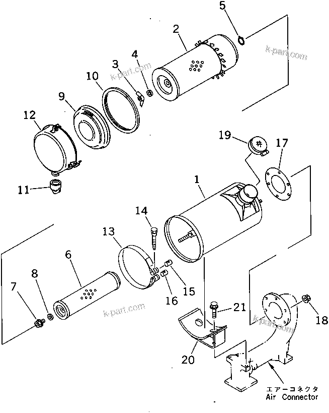 Komatsu parts book diagram for 6D95L-1AC-E S/N 96999-UP: AIR CLEANER