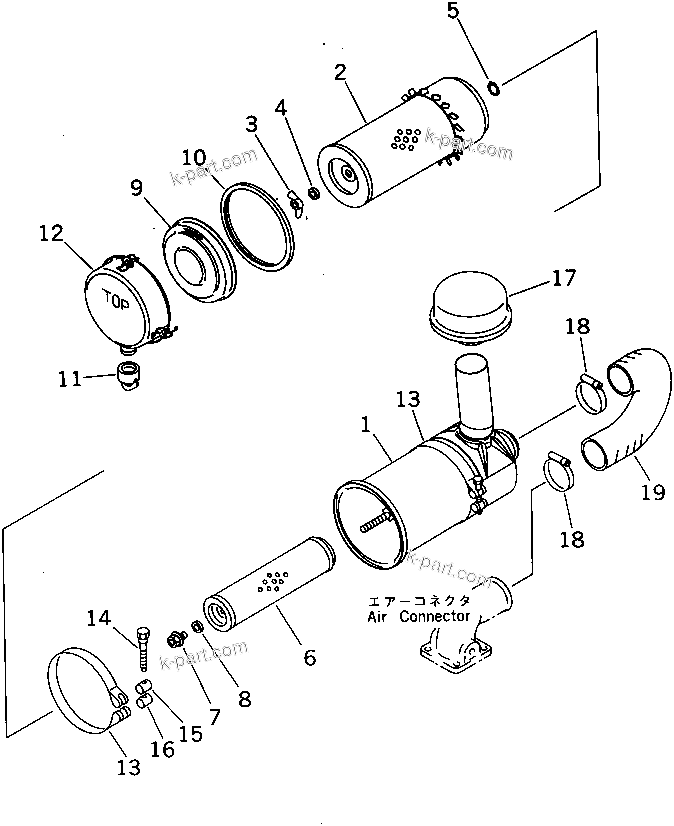 Komatsu parts book diagram for 6D95L-1AC-E S/N 96999-UP: AIR CLEANER (AIR CONNECTOR ELBOW TYPE)