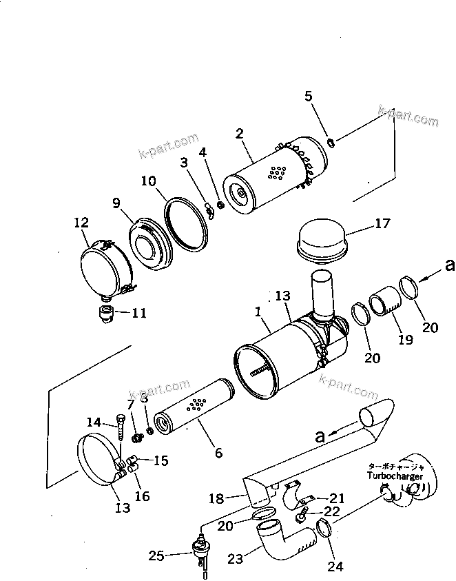 Komatsu parts book diagram for 6D95L-1AC-E S/N 96999-UP: AIR CLEANER (HIGH ALTITUDE SPEC.)