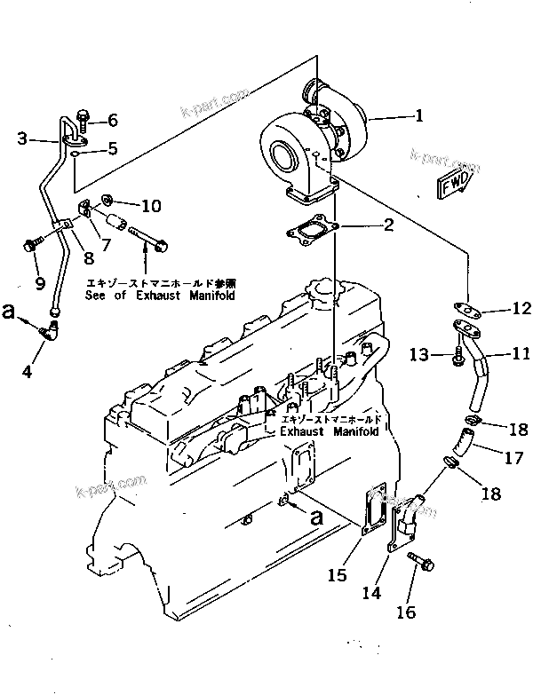 Komatsu parts book diagram for 6D95L-1AC-E S/N 96999-UP: TURBOCHARGER OIL PIPING (HIGH ALTITUDE SPEC.)