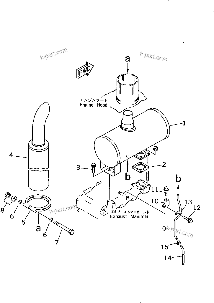 Komatsu parts book diagram for 6D95L-1AC-E S/N 96999-UP: MUFFLER (NOISE SUPPRESSION SPEC.)