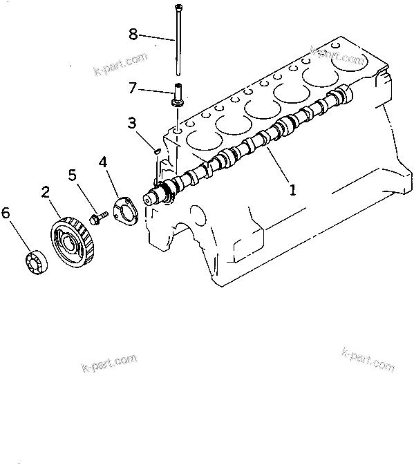 Komatsu parts book diagram for 6D95L-1AC-E S/N 96999-UP: CAMSHAFT AND TAPPET