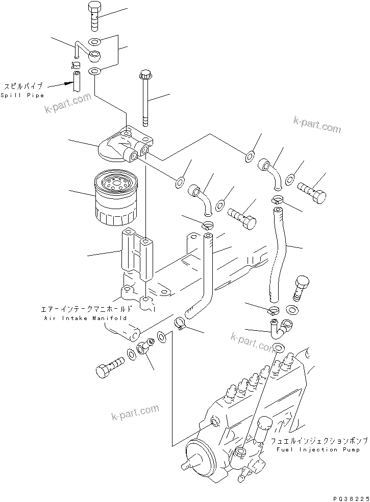 Komatsu parts book diagram for 6D95L-1AC-E S/N 96999-UP: FUEL FILTER (FOR 15A ALTERNATOR)