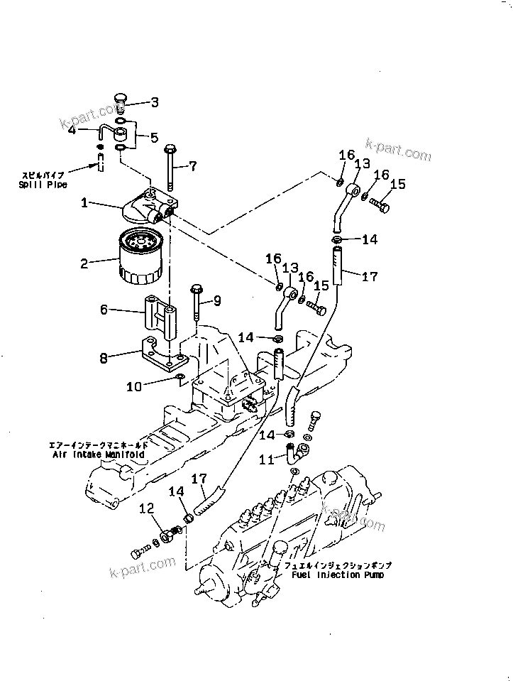 Komatsu parts book diagram for 6D95L-1AC-E S/N 96999-UP: FUEL FILTER (HIGH ALTITUDE SPEC.)